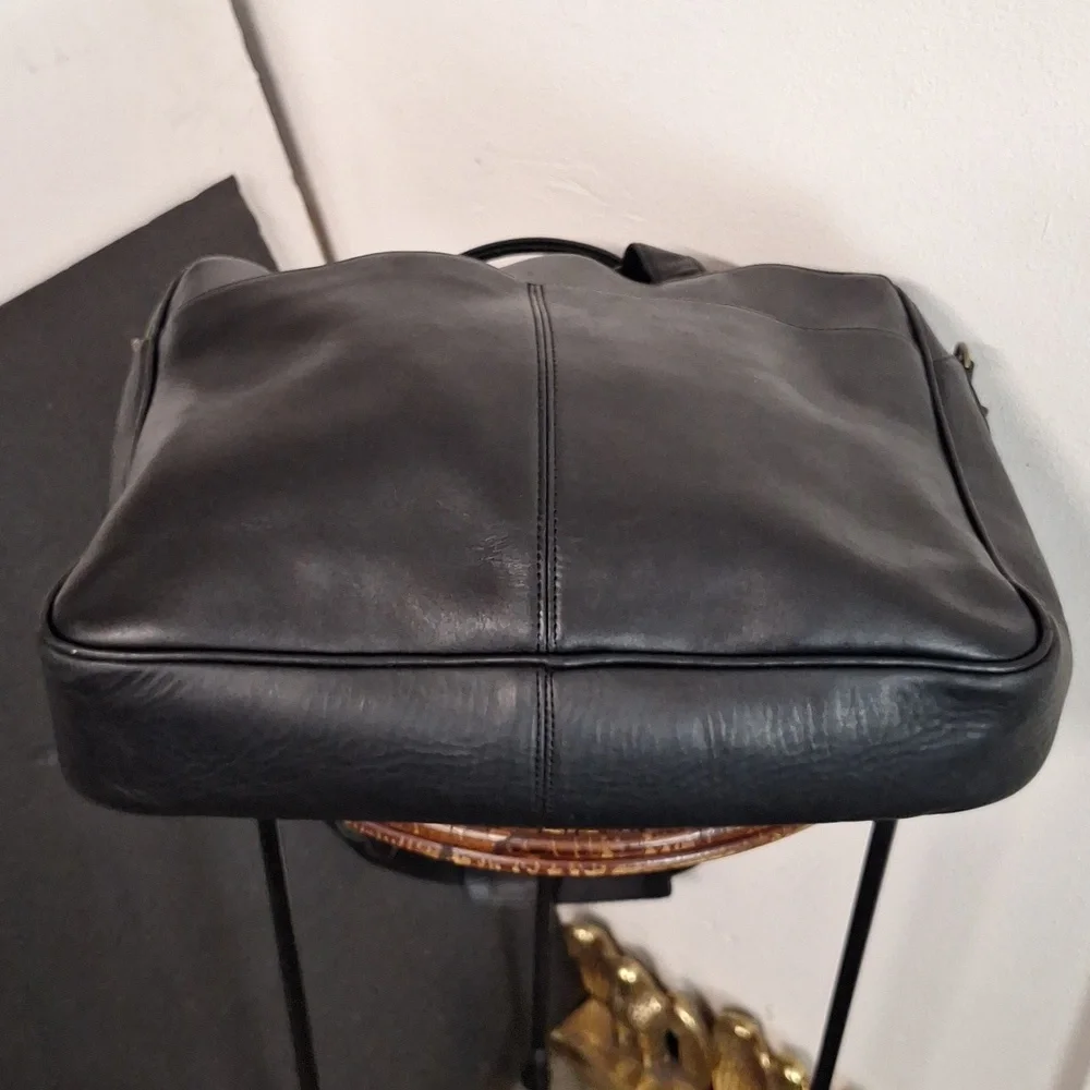 Eddie Bauer VTG Leather School Messenger Utility Briefcase Black Shoulder Bag